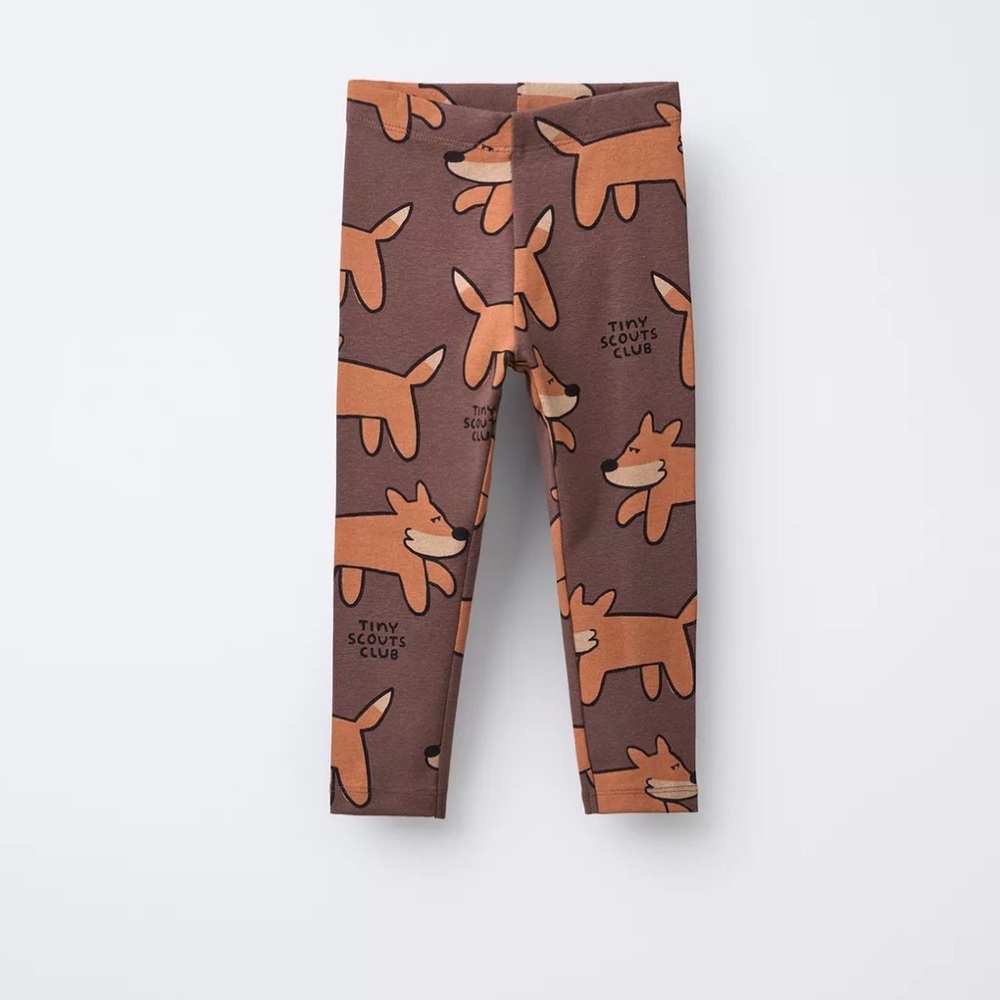 Zara Brown Leggings with Playful Dog Print